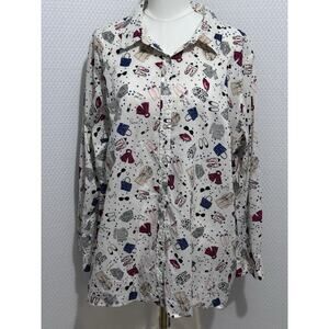 Talbots Women's Paris Print Button Down Shirt Size 3x Plus Novelty 100% cotton
